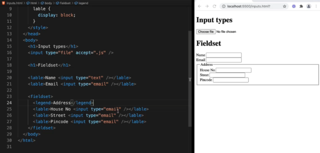 HTML Forms: Fieldset and Legend for grouping inputs